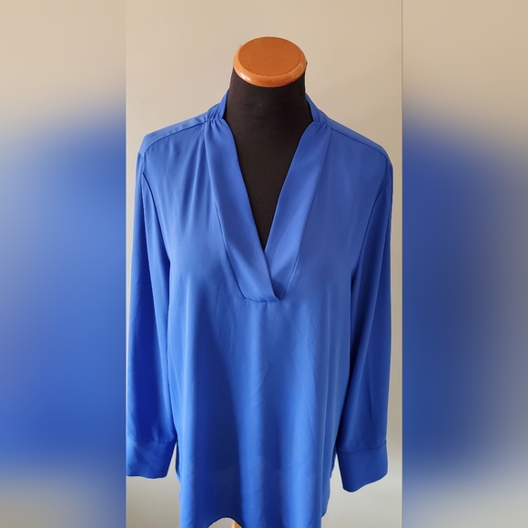 LAURA Women's 14 Electric Blue Semi Sheer V Neckline Blouse Tunic - Picture 4 of 9